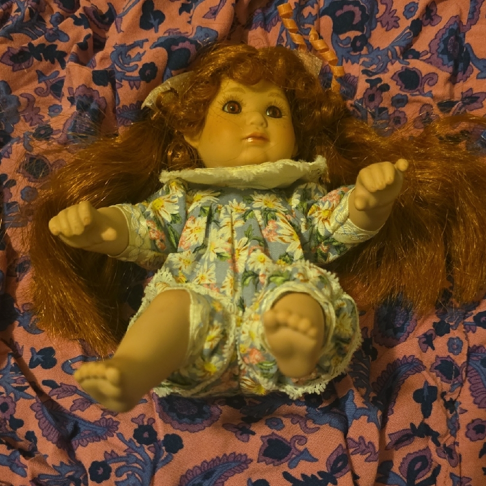 Floral Romper Doll with Red Hair